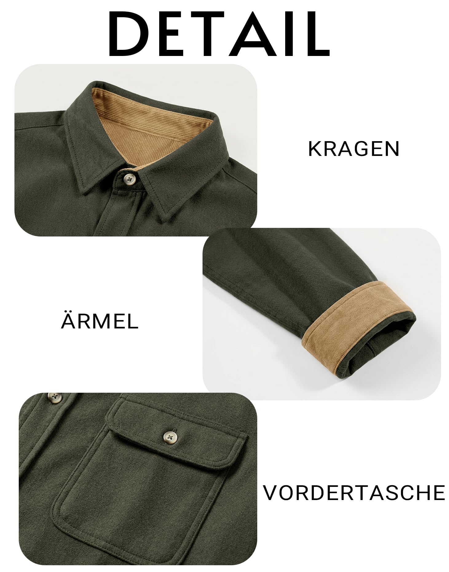 Runcati Hemdjacke Herren Langarm Flanellhemd Overshirt