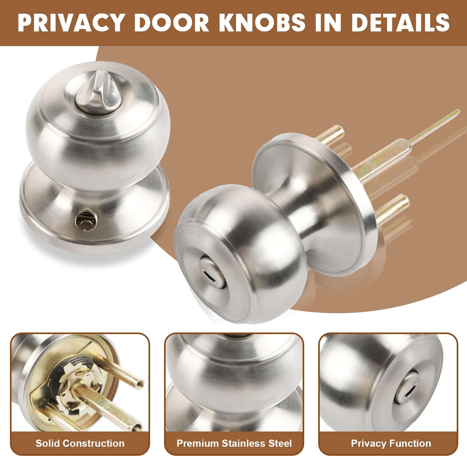 Satin Nickel Privacy Door Knobs - 4 Pack Locksets -7