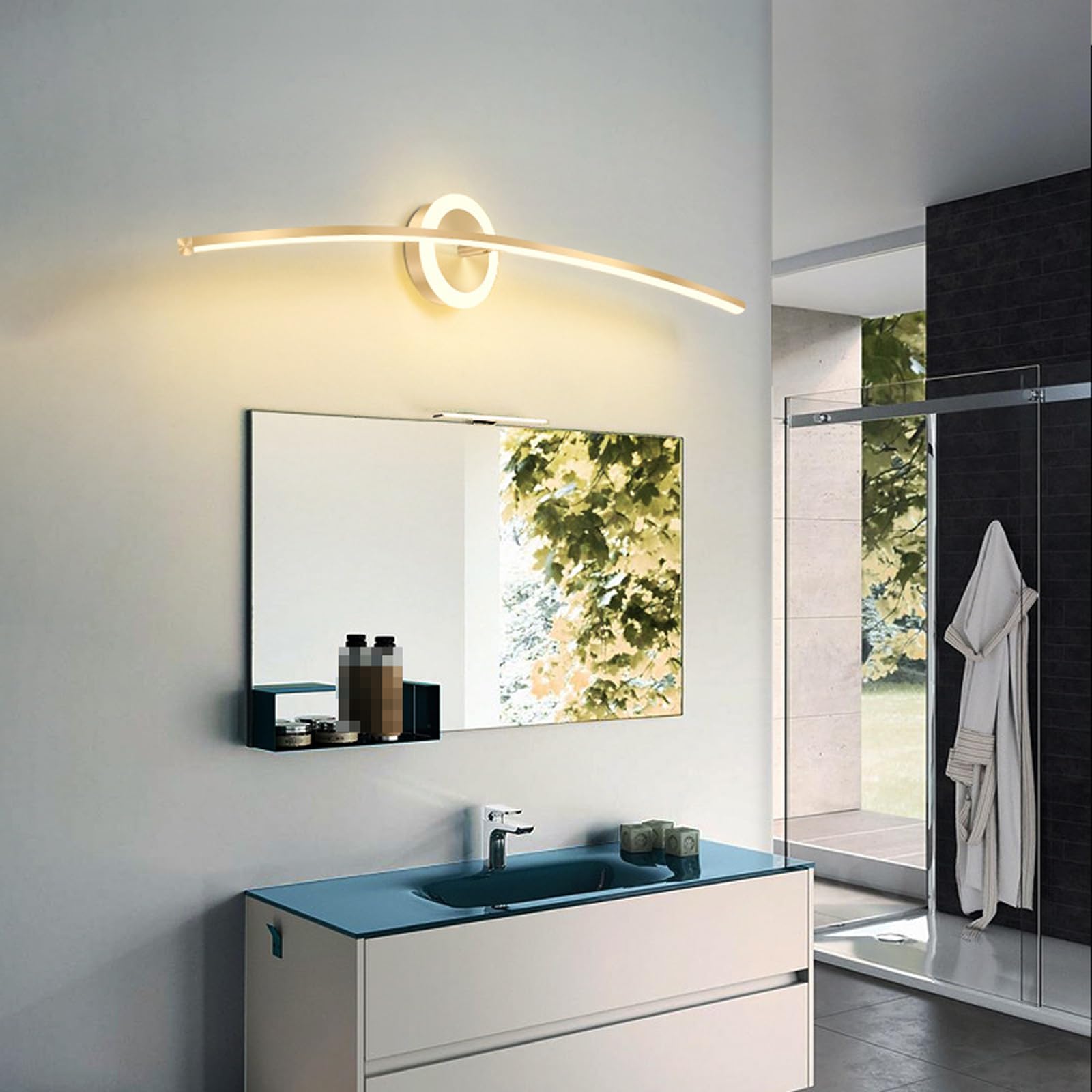 Luce Specchio Lampade da bagno dimmerabili a LED in oro sopra lo specchio Illuminazione da parete per bagno moderna dalla linea semplice Lampada da toeletta a striscia lunga per armadietto Trucco