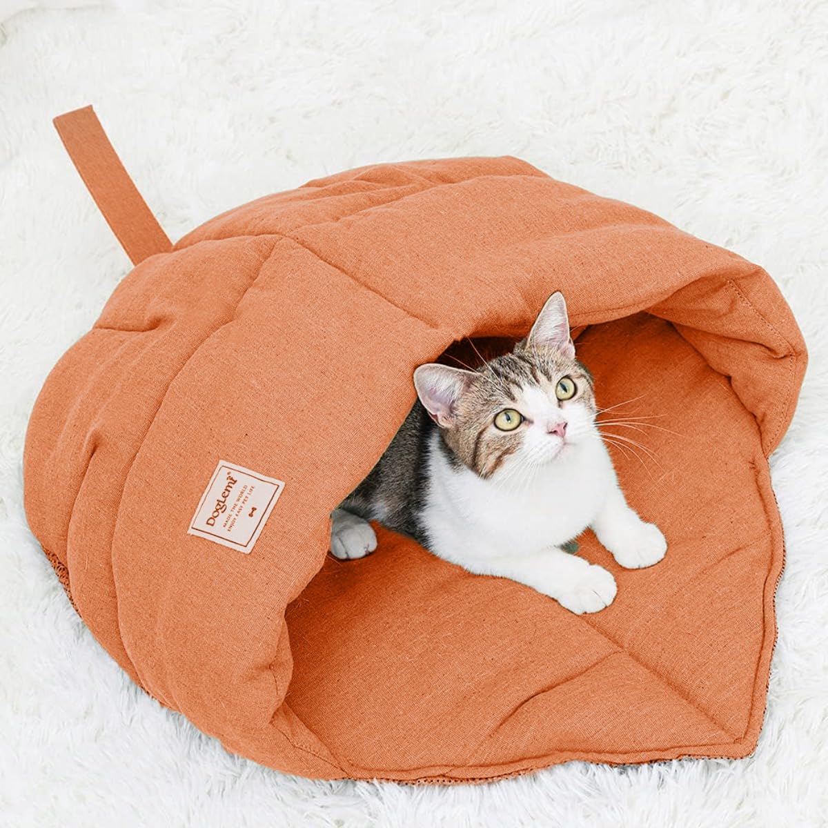 Cat Sleeping Bag Bed, Soft Warm Pet Snuggle Sack with Anti-Slip Bottom, Durable Cozy Pet Calming Bed for Indoor Cats Puppy Kitty Puppies & Rabbits (Orange)