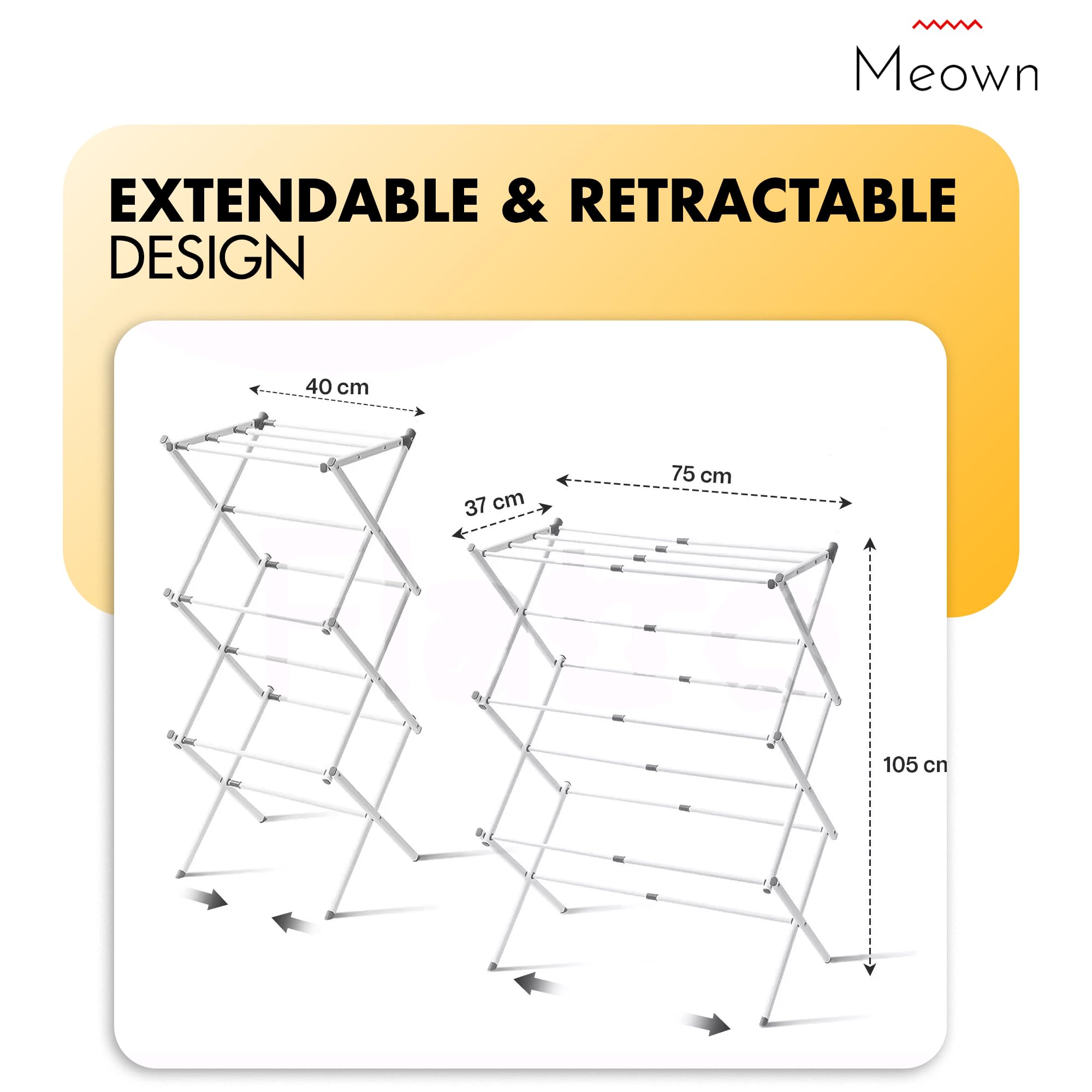3 Tier Extendable Indoor/Outdoor Airer - Drying Space - Laundry Rack, Laundry Dryer - Foldable and Lightweight Clothes Airer - Corner knobs for additional hangers (white)