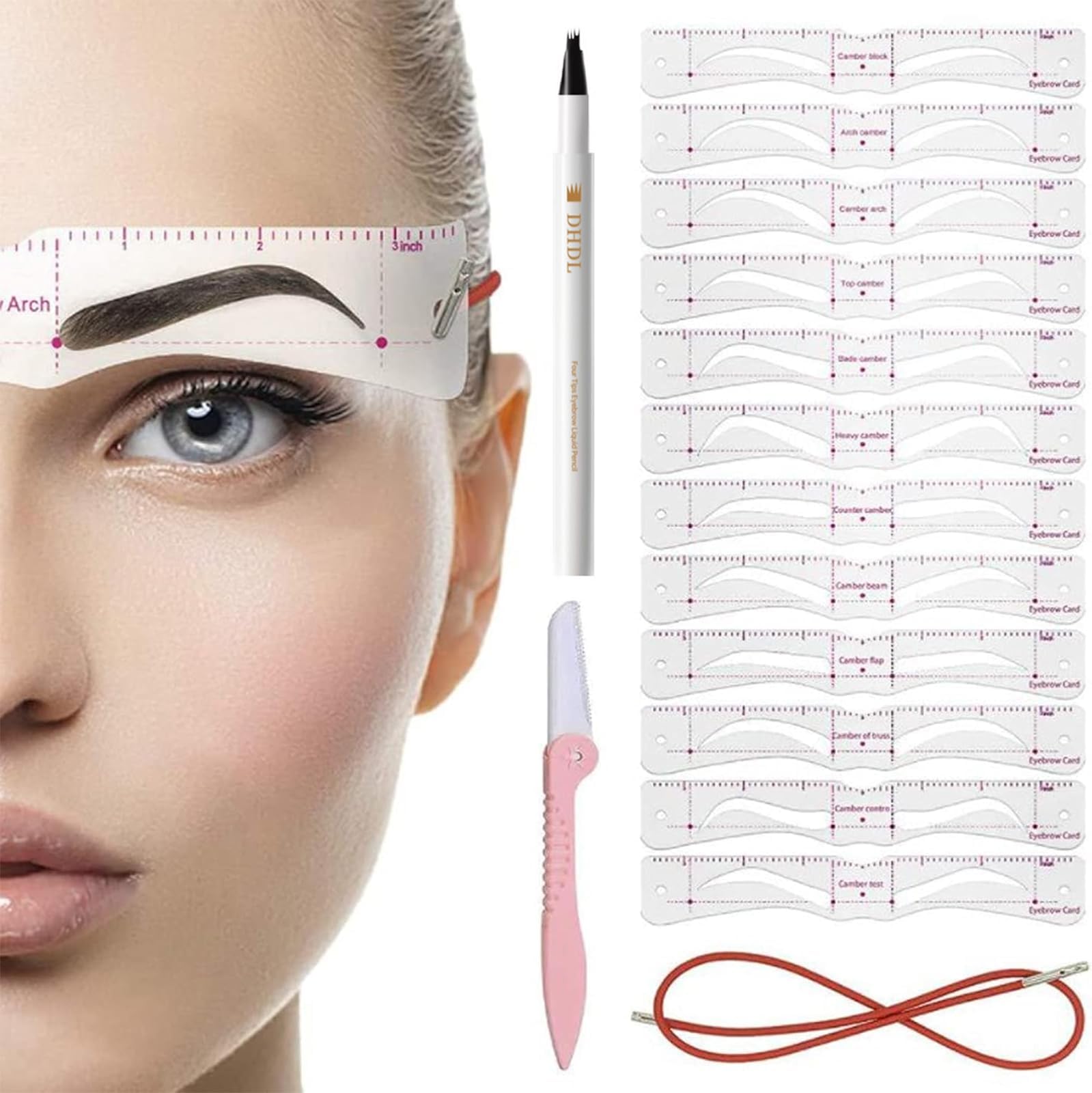 Eyebrow Pencil & Eyebrow Stencil Shaper Kit, Eyebrow Pen with 4 Fork Tip