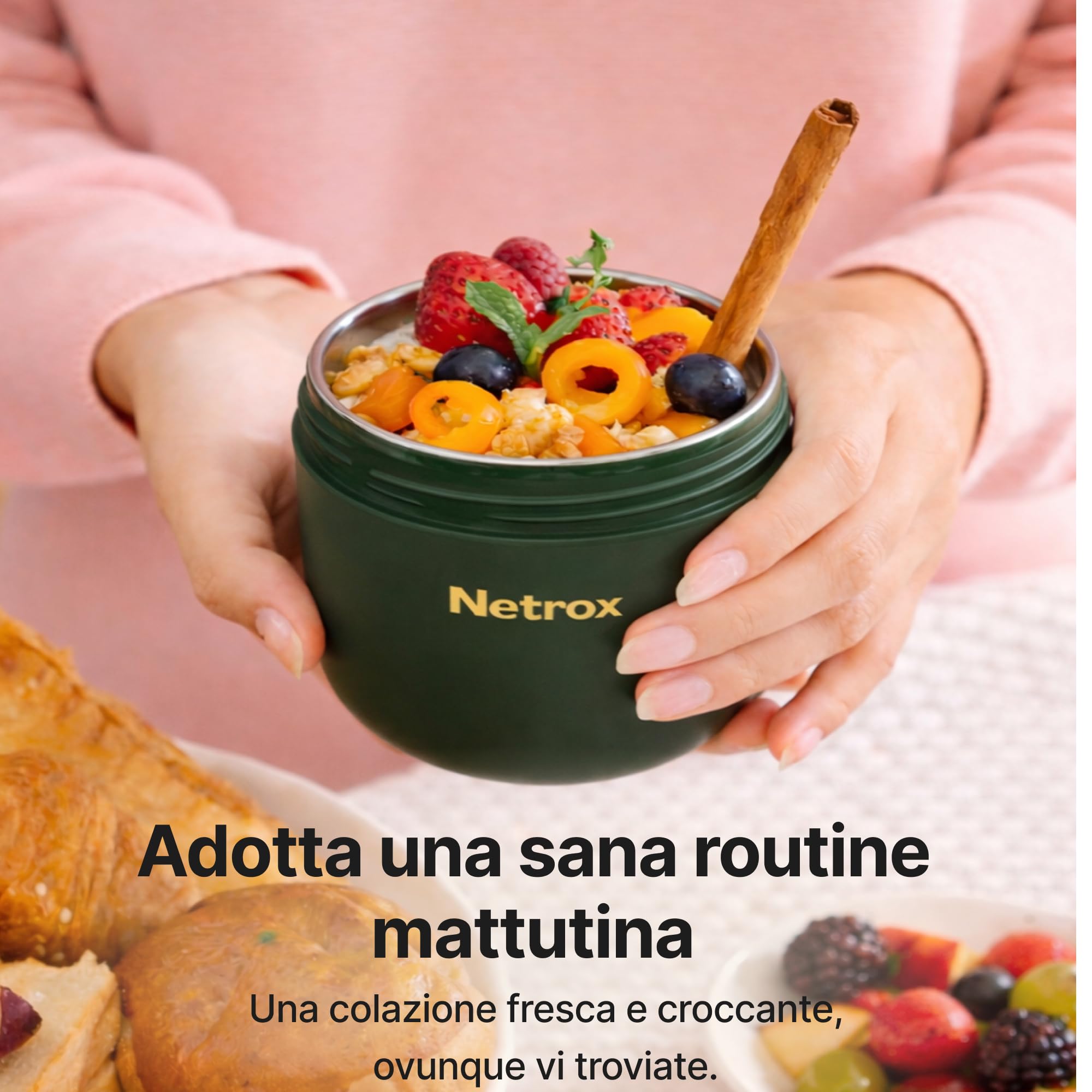 Tazza Muesli To Go 600 ml – Contenitore Ermetico Isotermico Inox per Cereali, Yogurt, Porridge, Zuppe