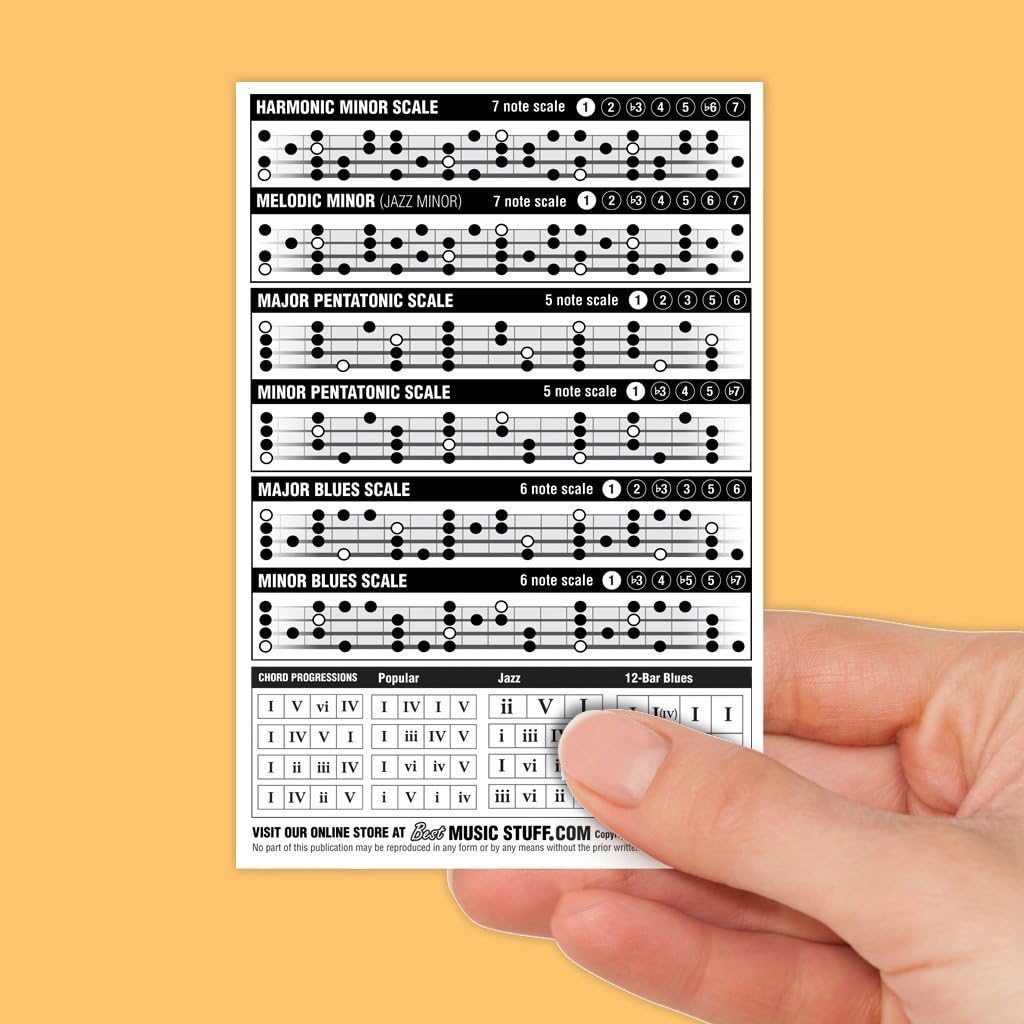 Bass Scales Cheatsheet Laminated and Double Sided Pocket Reference 4"x6" • Best Music Stuff
