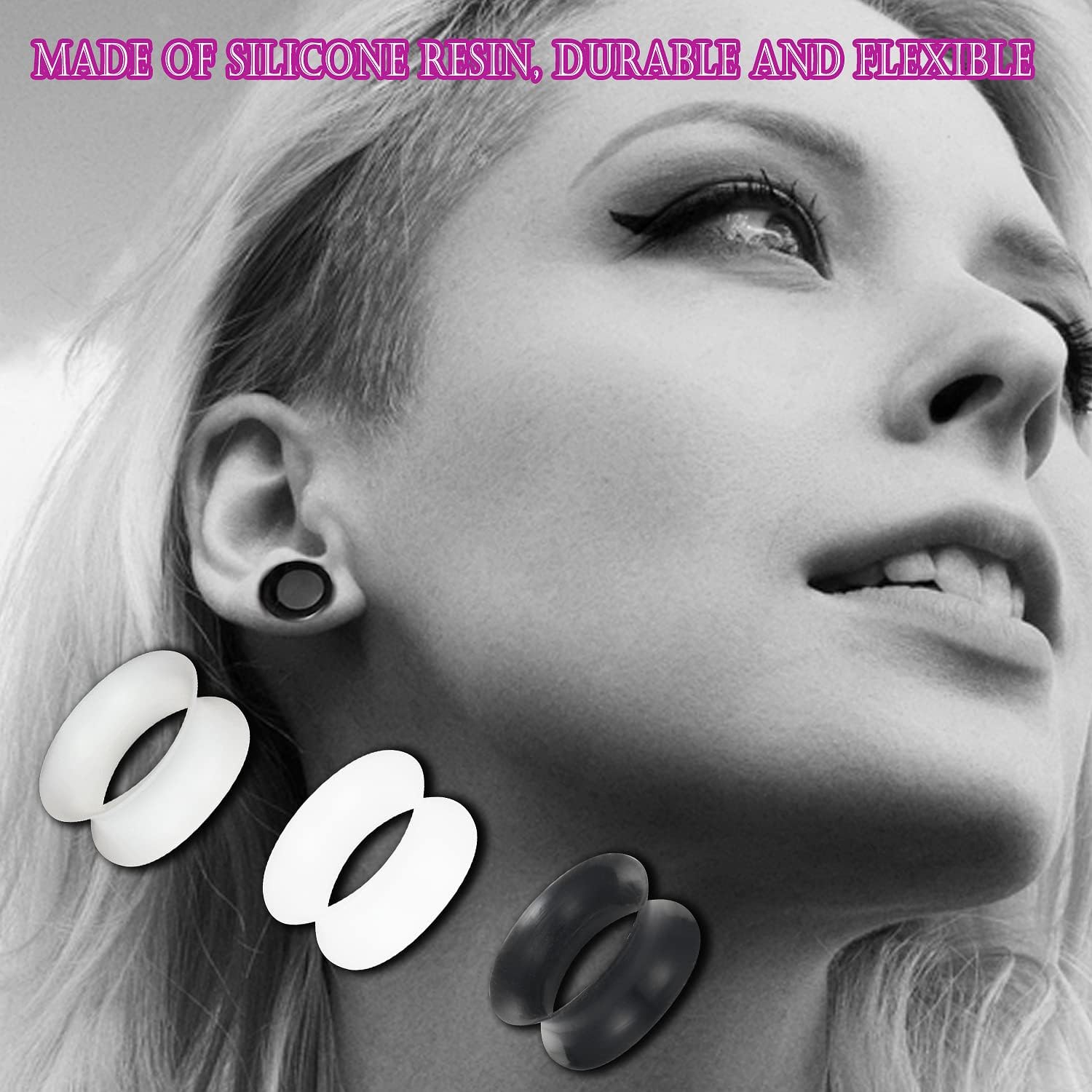 6G-25mm Thin & Thick Silicone Ear Gauges Stretching Kit Flexible Tunnels Plugs for Ear Expander Gauge Earlets Plug Set Gauges Kit