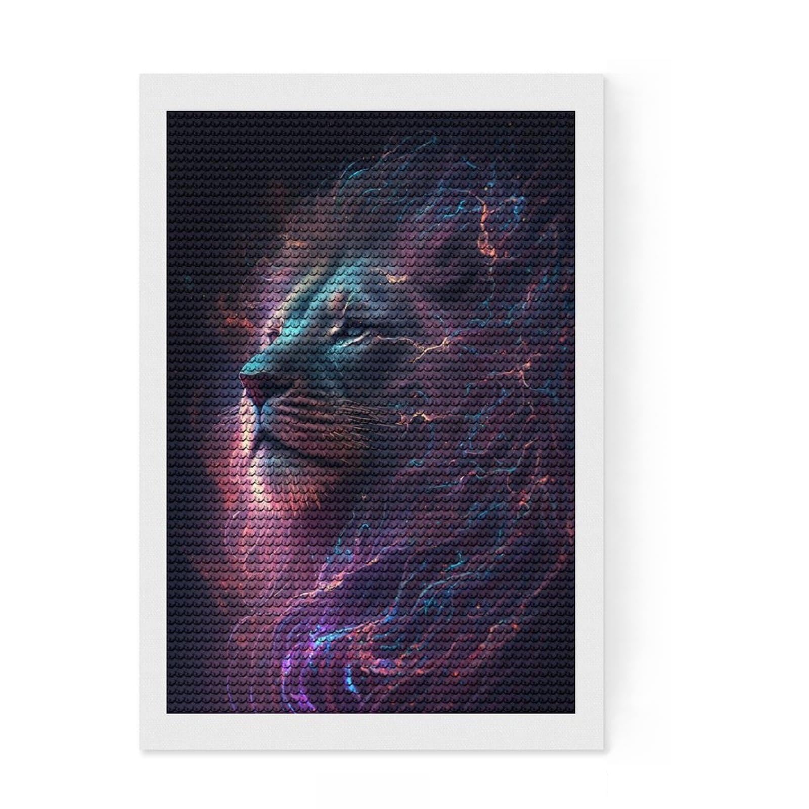 Junmoney Galaxy Lion Animal DIY Diamond Art Canvas Kit 8"x12", for Adults, Finish and Display, Birthday Gift, Aesthetic Room Decor