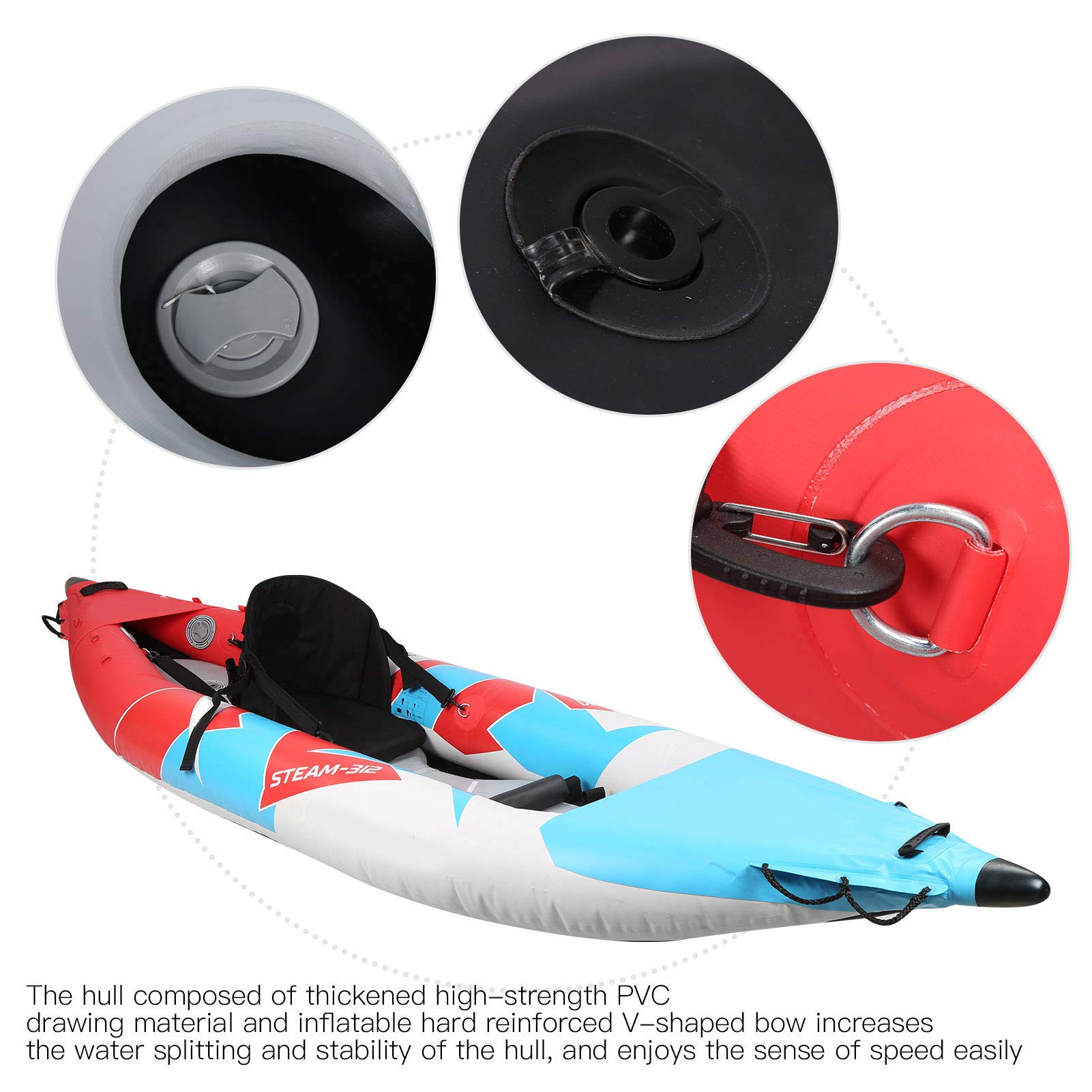 Changor Kayak Gonfiabile a Forma di V 1 Canoa da Surf Durevole per Remare in Aria per Uso in Spiaggia Materiale in PVC 312x80 Cm