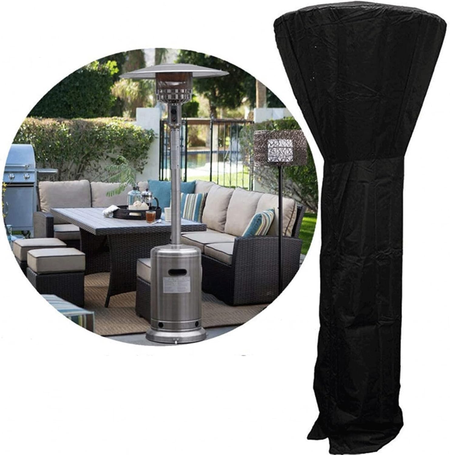 DMKD Patio Heater Covers,Standing Propane Heater Covers, With Zipper Outdoor Heater Cover Heavy Duty Tear-Proof, Anti-Snow, Wind-Resistant Dust-Proof Cover (Size:240*92* 59cm/94*36*23in,Color:black)