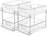 Vtopmart 2-Pack 2-Tier Clear Pull-Out Under Sink Organizers for Bathroom Vanity, Kitchen Pantry Cabinet Storage Bins with Tracks