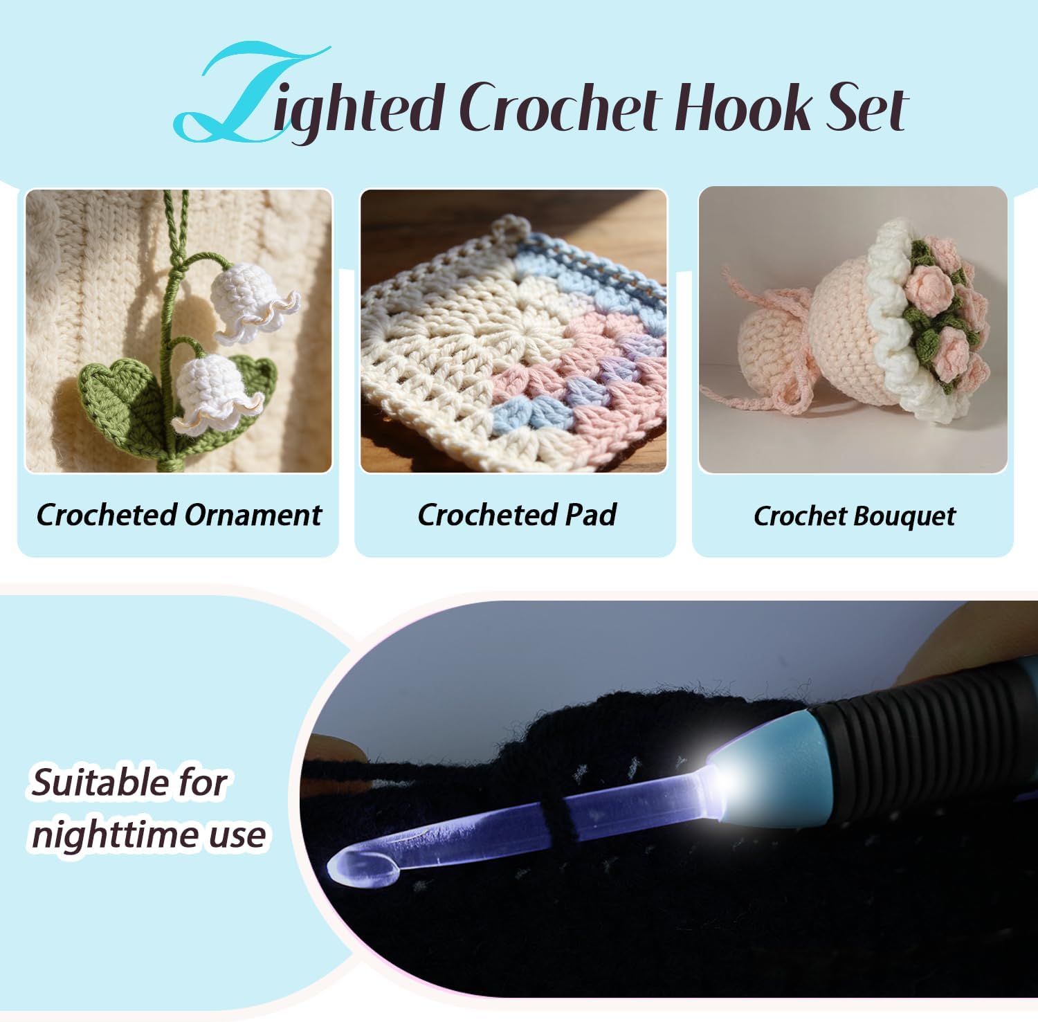 Yarniss Lighted Crochet Hook,5.5mm Crochet Hook Glow in Dark with Battery,Dark Blue