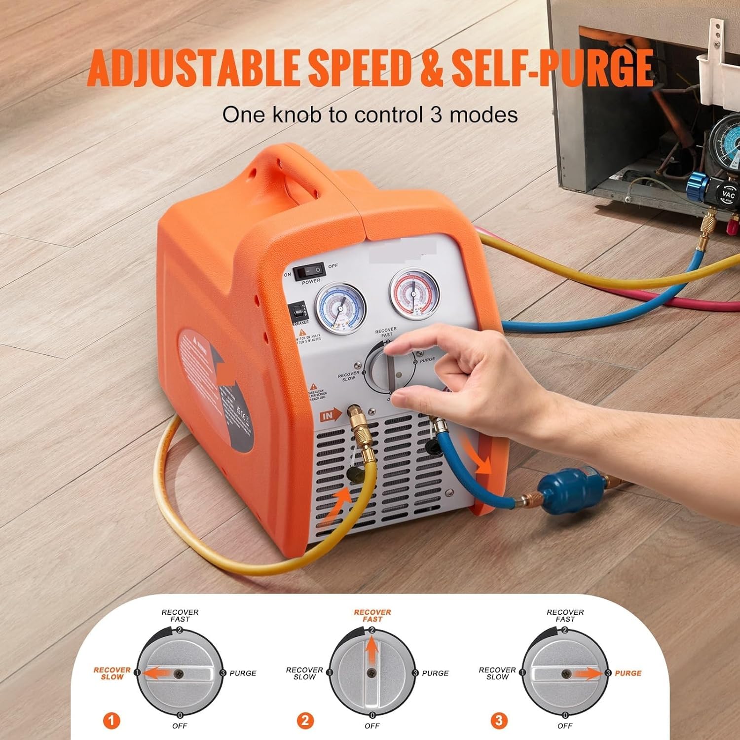Macchina di recupero del refrigerante 1HP/3/4H-P, attrezzatura di recupero CA HVAC 120V per refrigerante liquido - Soluzione durevole ed efficiente per professionisti HVAC