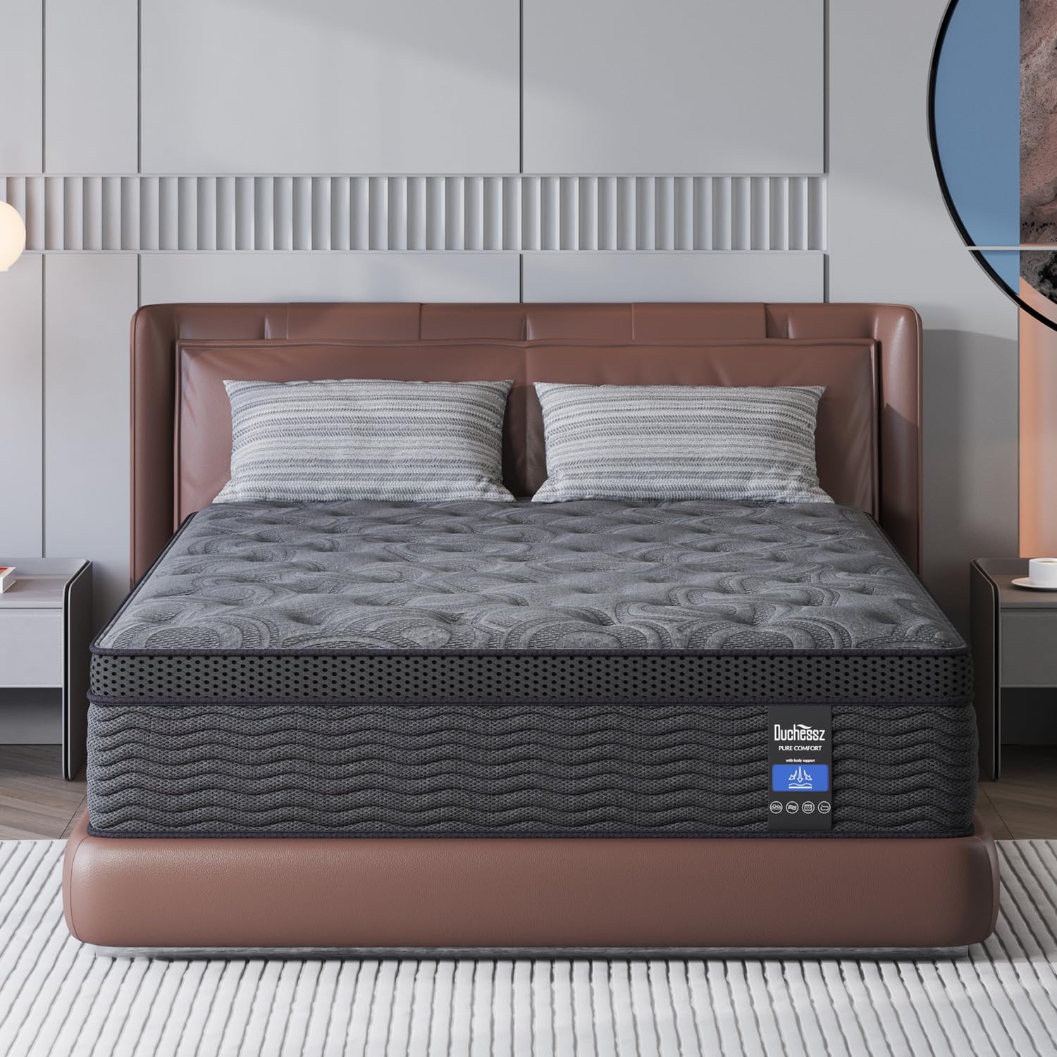 Queen Mattress, 9 Inch Hybrid Mattresses Grey with Gel Memory Foam and Individually Pocket Innerspring Euro Top Medium Firm for Motion Isolation, Edge Support, 100 Night Trial