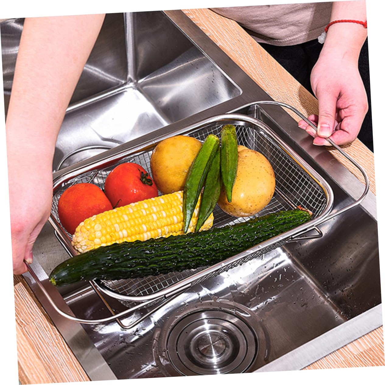 LABRIMP Cestello scolapiatti per lavello in acciaio inox, per cucina, versatile ed efficiente, per frutta, verdura e stoviglie