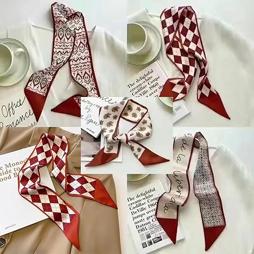 Miniatura 2 de NCDUANSAN Bufanda de seda pequeña retro niña corazón primavera y verano cinta estrecha diadema diadema bolsa decoración bufanda larga tocado