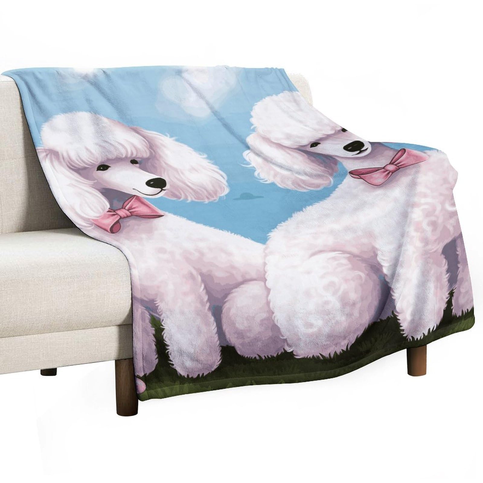 Couverture polaire canapé caniches pour cocooning au salon sur lit ou fauteuil
