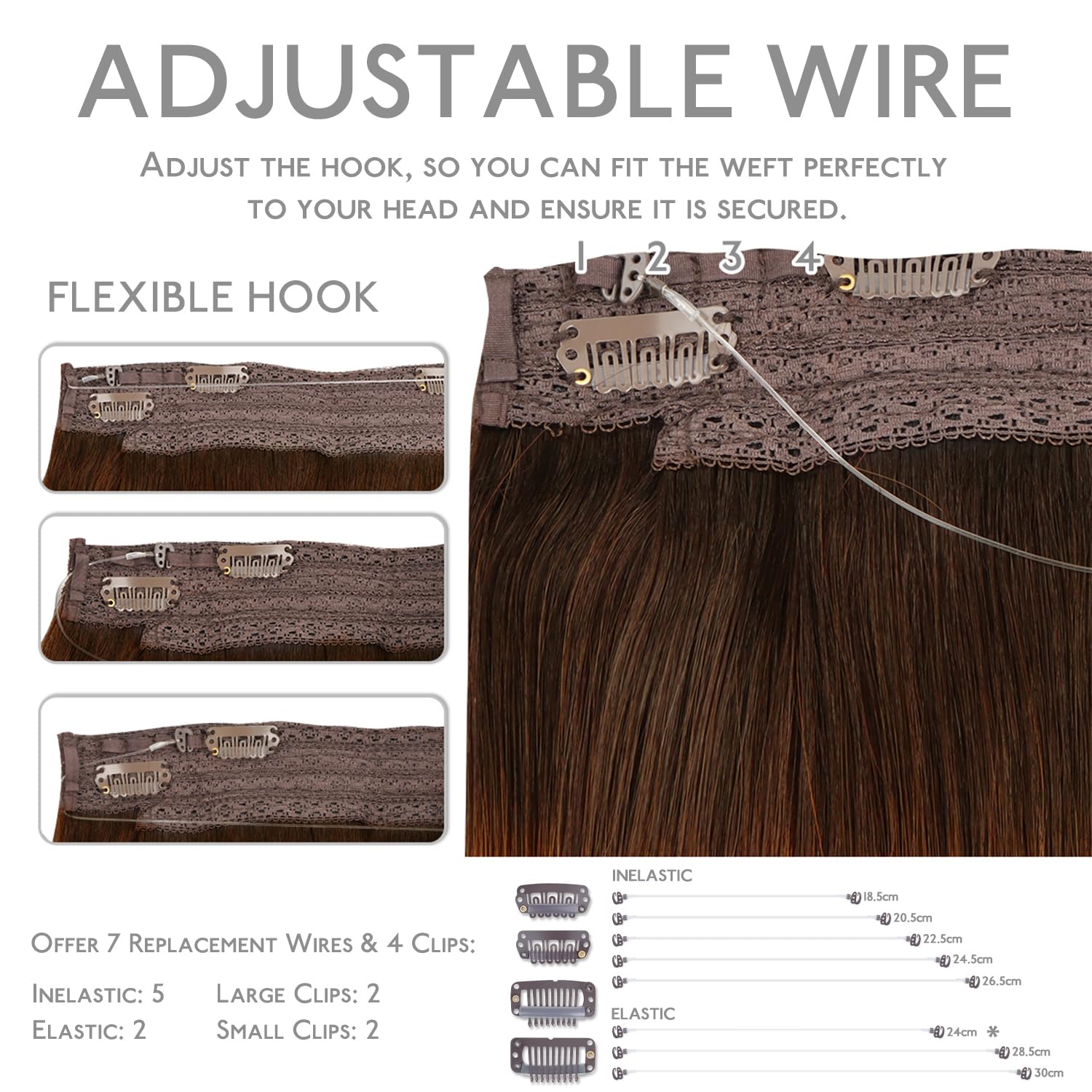WENNALIFE Wire Hair Extensions (Increase 50% Lifespan) Real Human Hair 14 inch 75g Chocolate Brown Remy Hair Invisible Transparent Wire Fish Line Straight Reusable Extensiones De Cabello Humano