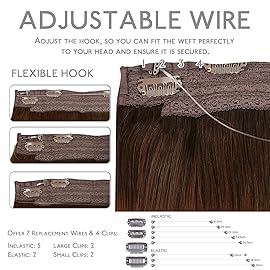 WENNALIFE Wire Hair Extensions (Increase 50% Lifespan) Real Human Hair 14 inch 105g Chocolate Brown Remy Hair Invisible Transparent Wire Fish Line Straight Reusable Natural