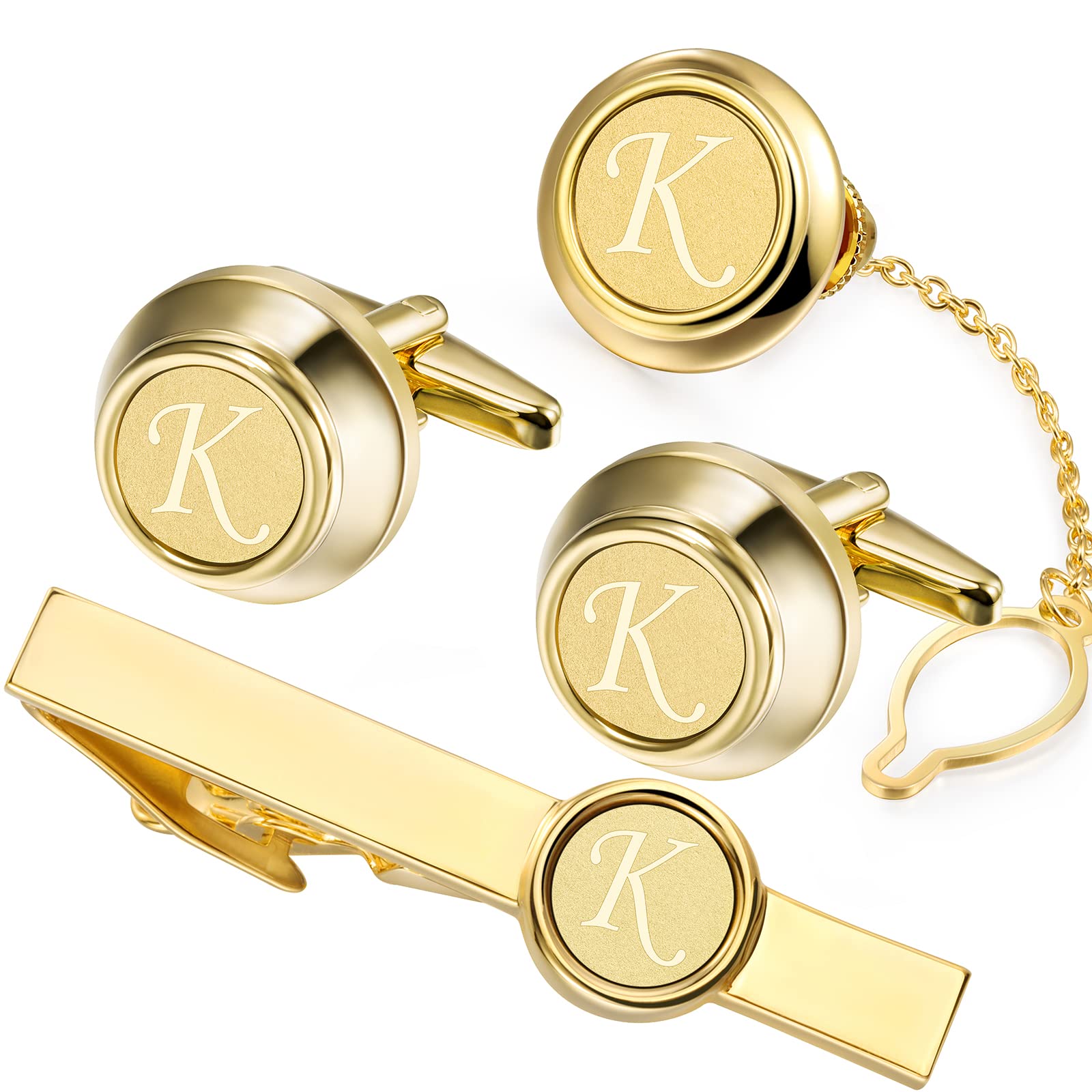 HAWSON Fermacravatta da 5 cm con gemelli e fermacravatta da uomo (A-Z), spille da bavero per abito da uomo, smoking, accessori per cravatta, camicie