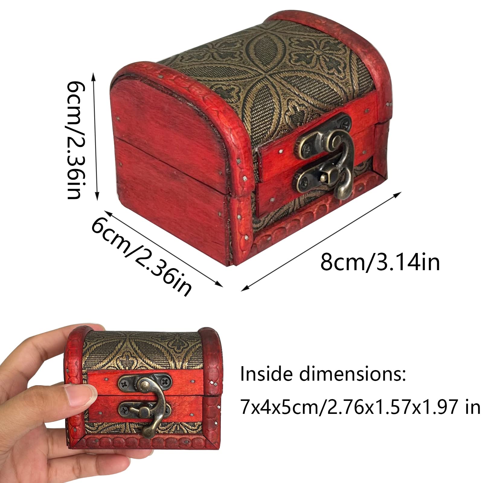 Mini cofre del tesoro vintage de madera, para joyas, collares, pendientes y otros regalos (2 unidades)