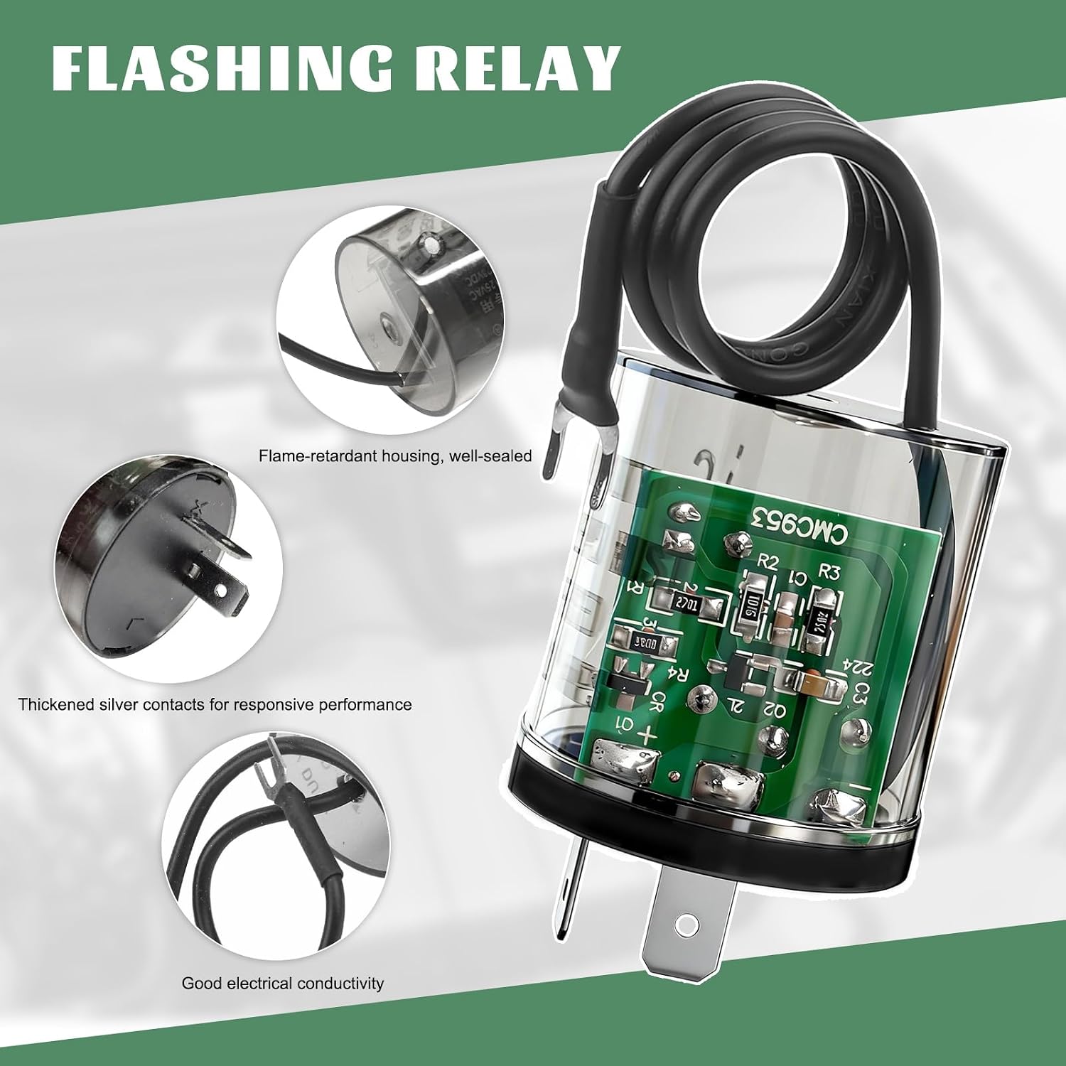 2 PCS LED Flasher Relay, 2 Pin 12VDC 20A Round Turn Signal Flasher Relays with Ground Wire, Heavy Duty LED Electronic Blinker Relay Replacement for Car Motorcycle Scooter