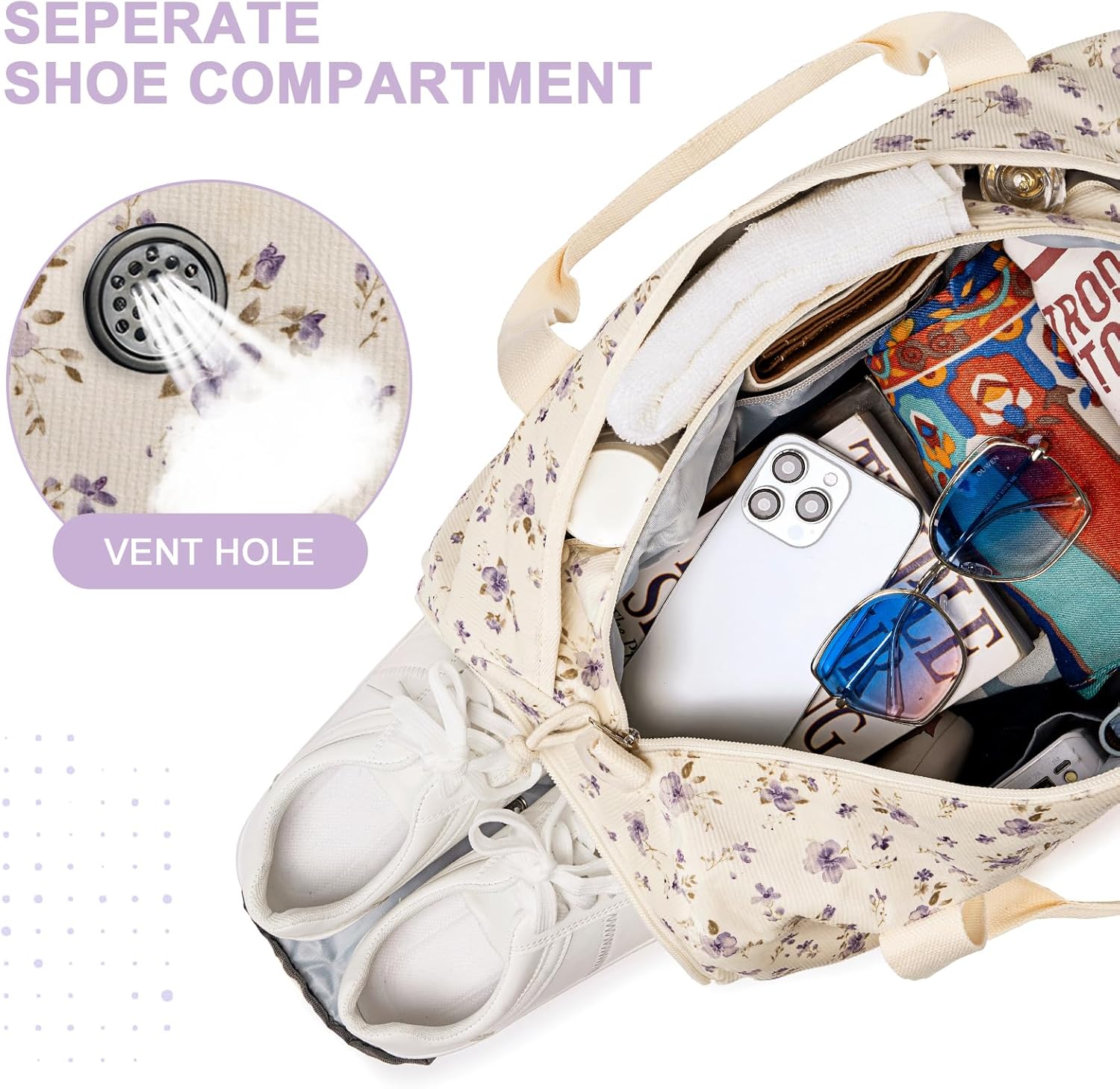 BTOOP Duffle Bag for Gym Sports Women Girls Workout Travel Bag Weekender with Shoe Compartment and Wet Pocket - Image 6