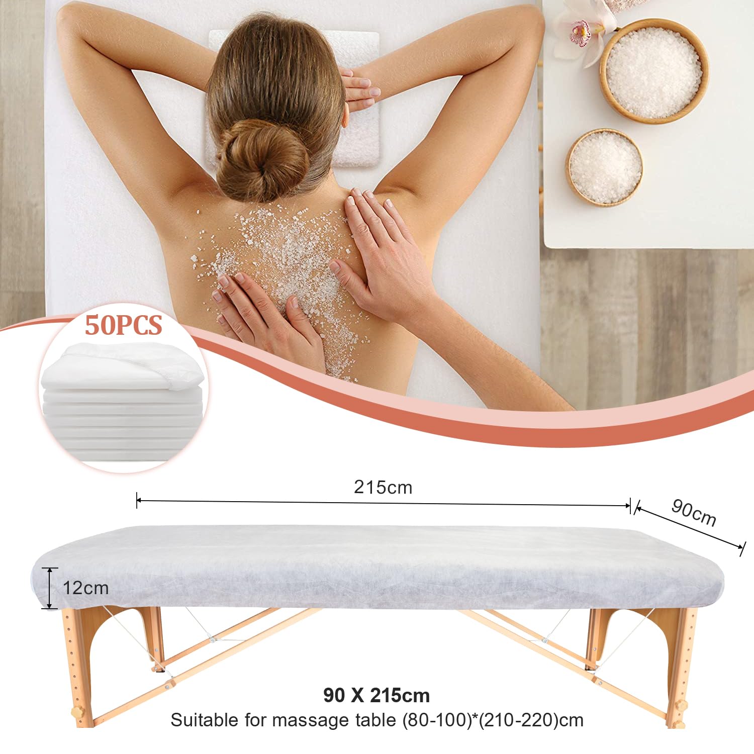50pcs Coprilettino Monouso 90 x 215cm, Copertura Protettiva per Lettino da Massaggio, Lenzuola Usa e Getta con Elastici, Copri Lettino da Massaggio