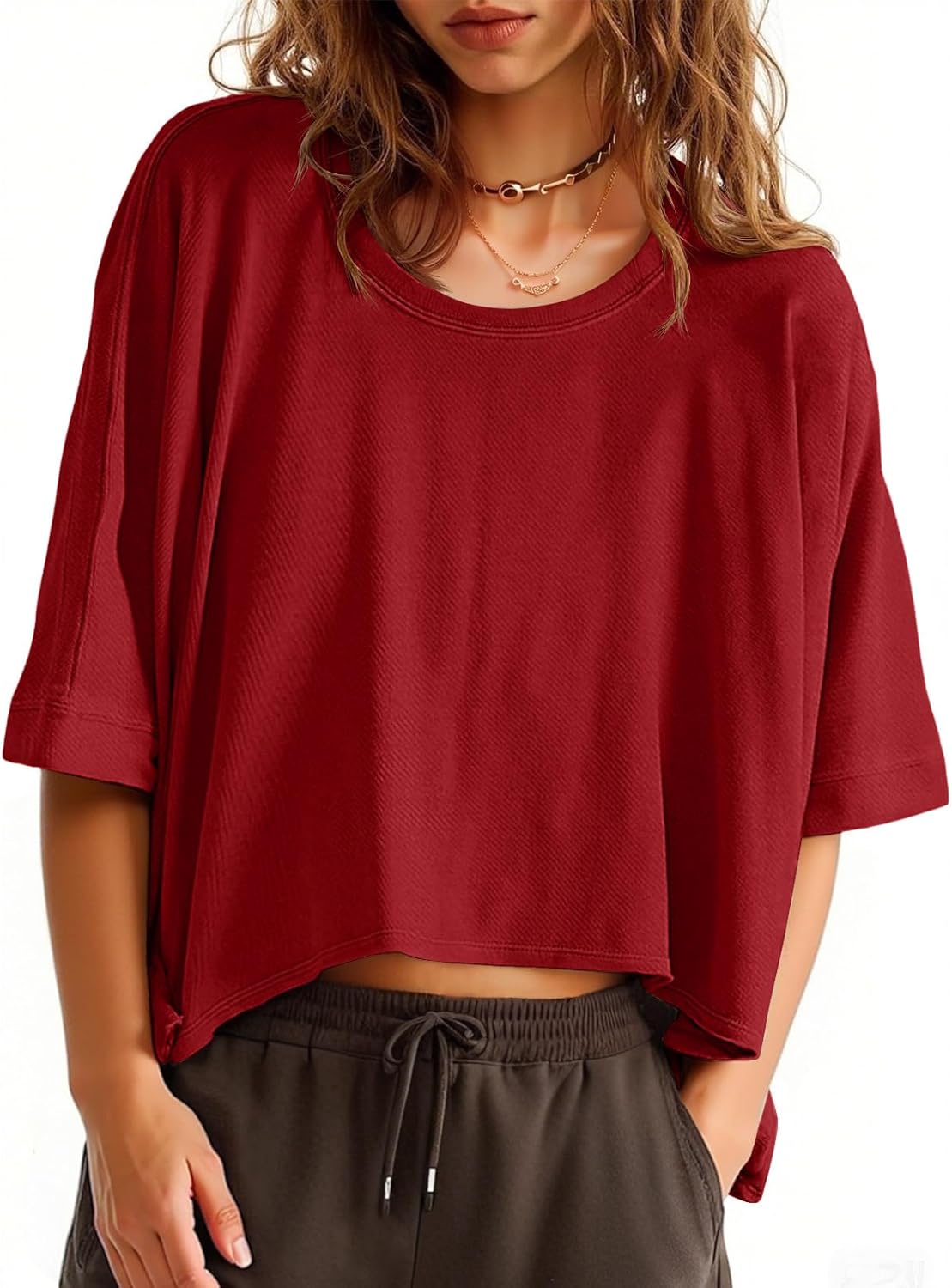 Tankaneo Womens Oversized T-Shirts Cropped Summer Casual Short Sleeve Loose Fit Tee Tops