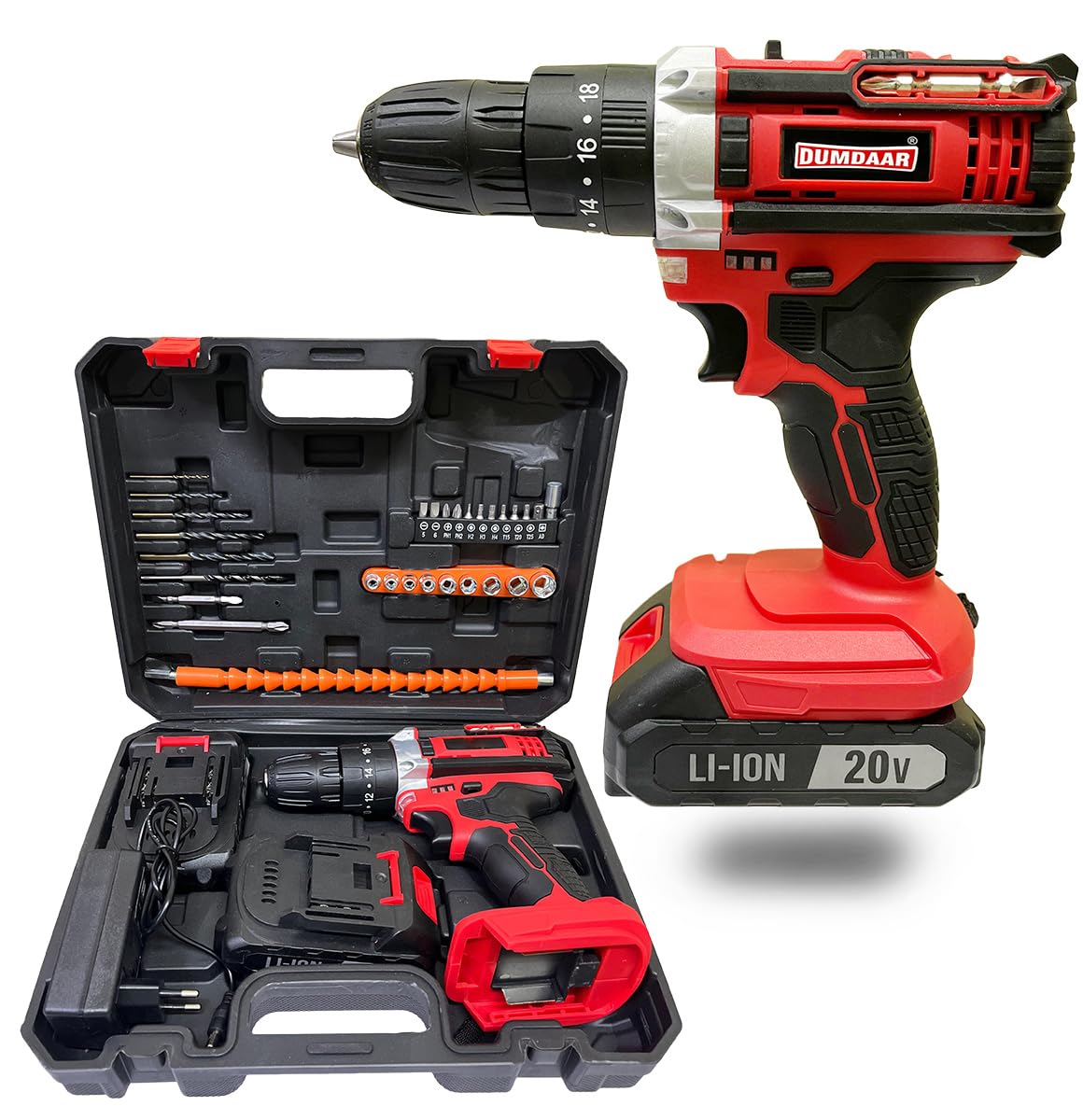 Inditrust Dumdaar Cordless Impact Drill Driver 20V with 36Pcs Drill Kit – 1500RPM, 10mm Keyless Chuck, 18 Torque Settings & 2 Speed Modes for Wood, Metal & Concrete-image-27