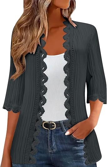Cardigan Sweaters for Women Retro Embroidered Lace 3/4 Sleeve Coat Summer&Fall 2025 Oversized Lightweight Kimono