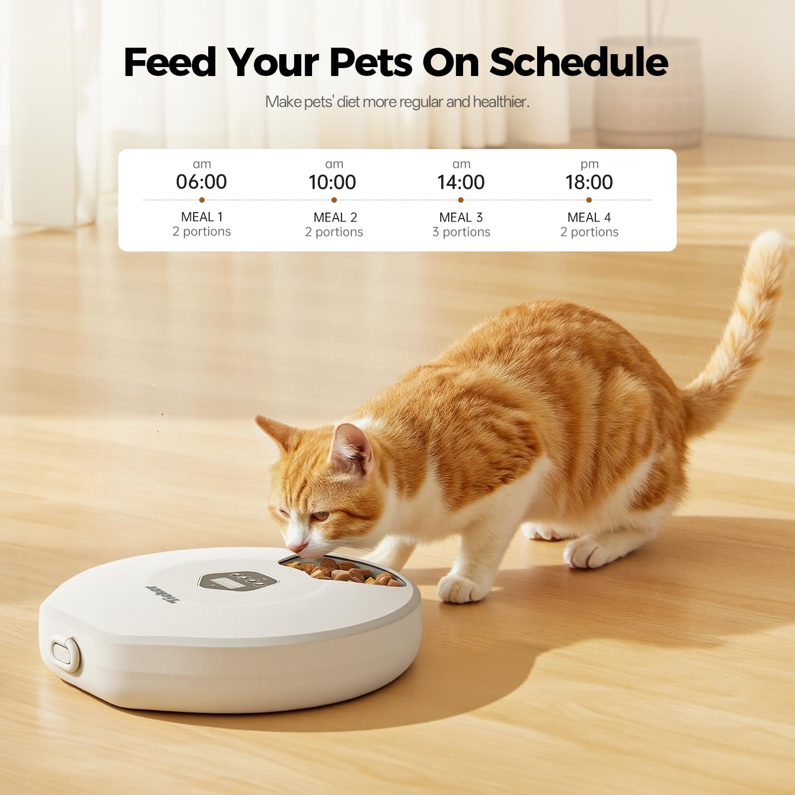 Alimentatore automatico per gatti, dispenser di cibo umido per gatti, con timer, senza fili, 5 pasti, con 2 confezioni di ghiaccio, distributore automatico di cibo per animali domestici per