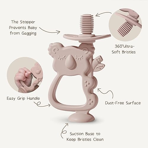 Miniatura 3 de Moonkie Juego de 2 juguetes de dentición, seguros y fáciles de sostener sin BPA, cepillo de dientes para bebé de 360 con base de succión, juguetes