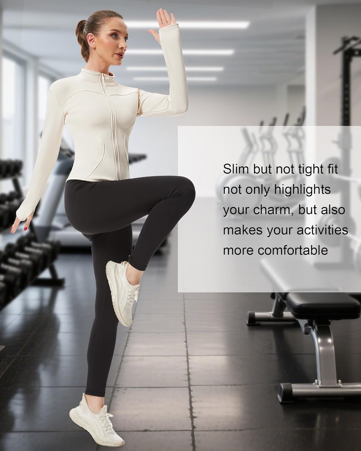 3 Pack Women's Fleeced Workout Jacket Zip Up Slim Fit Cropped Athletic Tops with Thumb Hole Winter Running Gym Yoga - Image 7