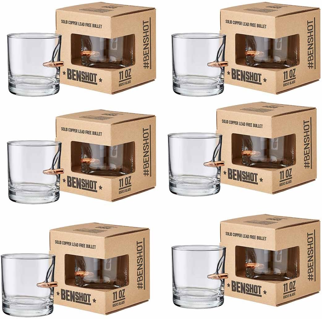 BenShot Rocks Glass with Real .308 Bullet - 11oz | Made in the USA [Set of 6]