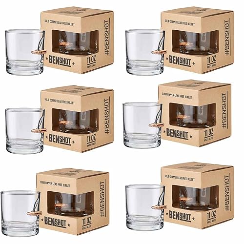 BenShot Rocks Glass with Real .308 Bullet - 11oz | Made in the USA [Set of 6]