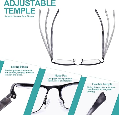 Miniatura 6 de OKH Paquete de 3 lentes de lectura progresivos multienfoque para hombre, bloqueo de luz azul, lectores multifocales, bisagra de resorte, lentes sin