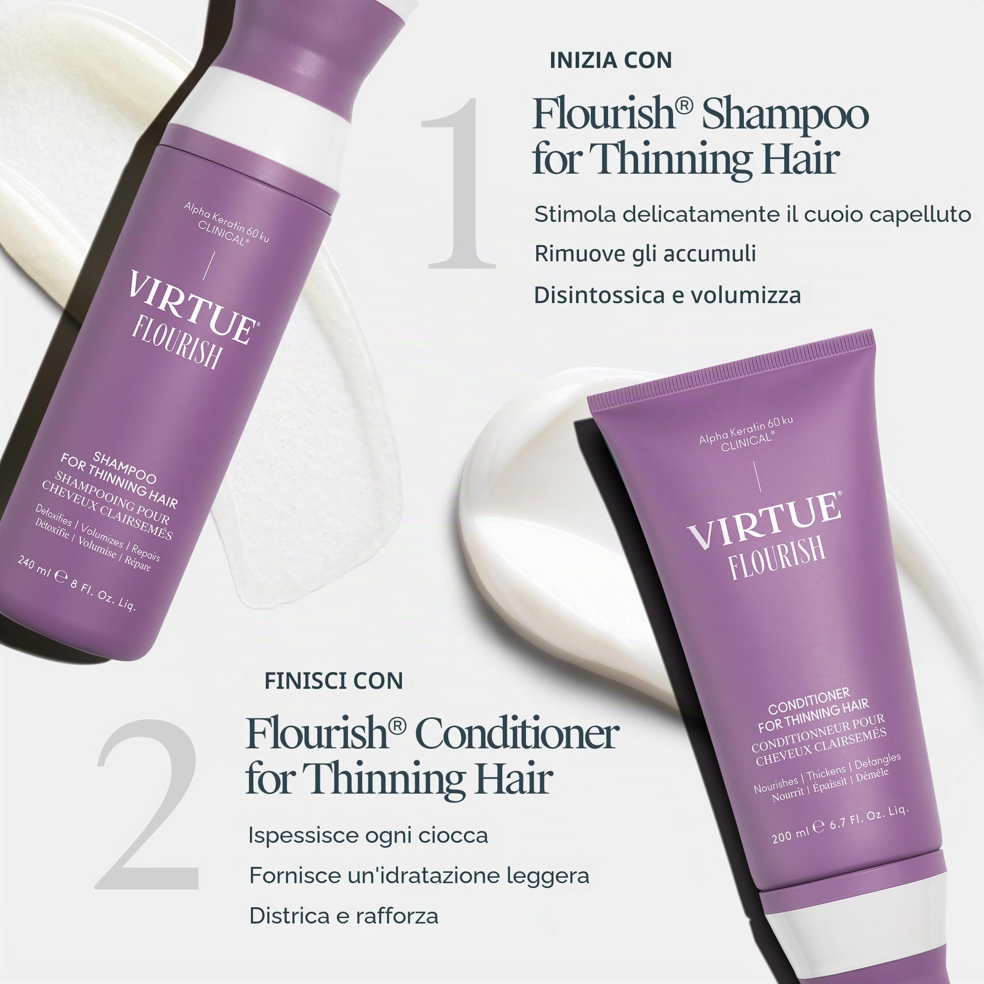 VIRTUE Balsamo Flourish per capelli che si assottigliano | Nutre, ispessisce, districa i capelli che si assottigliano