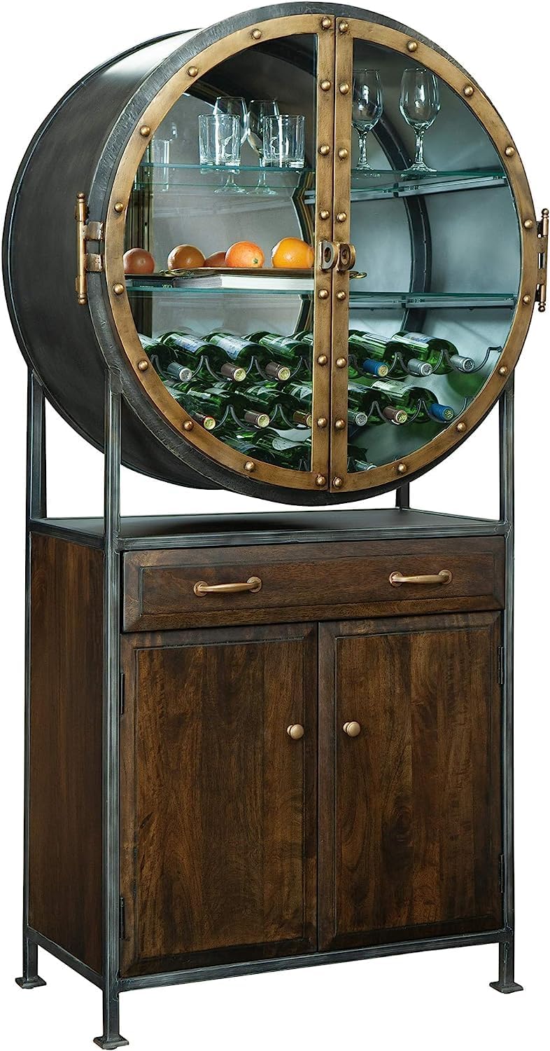 Schawlow Wine & Bar Cabinet II 549-330 – Distressed Display, Rustic Hardwood Storage Liquor Console & Rack