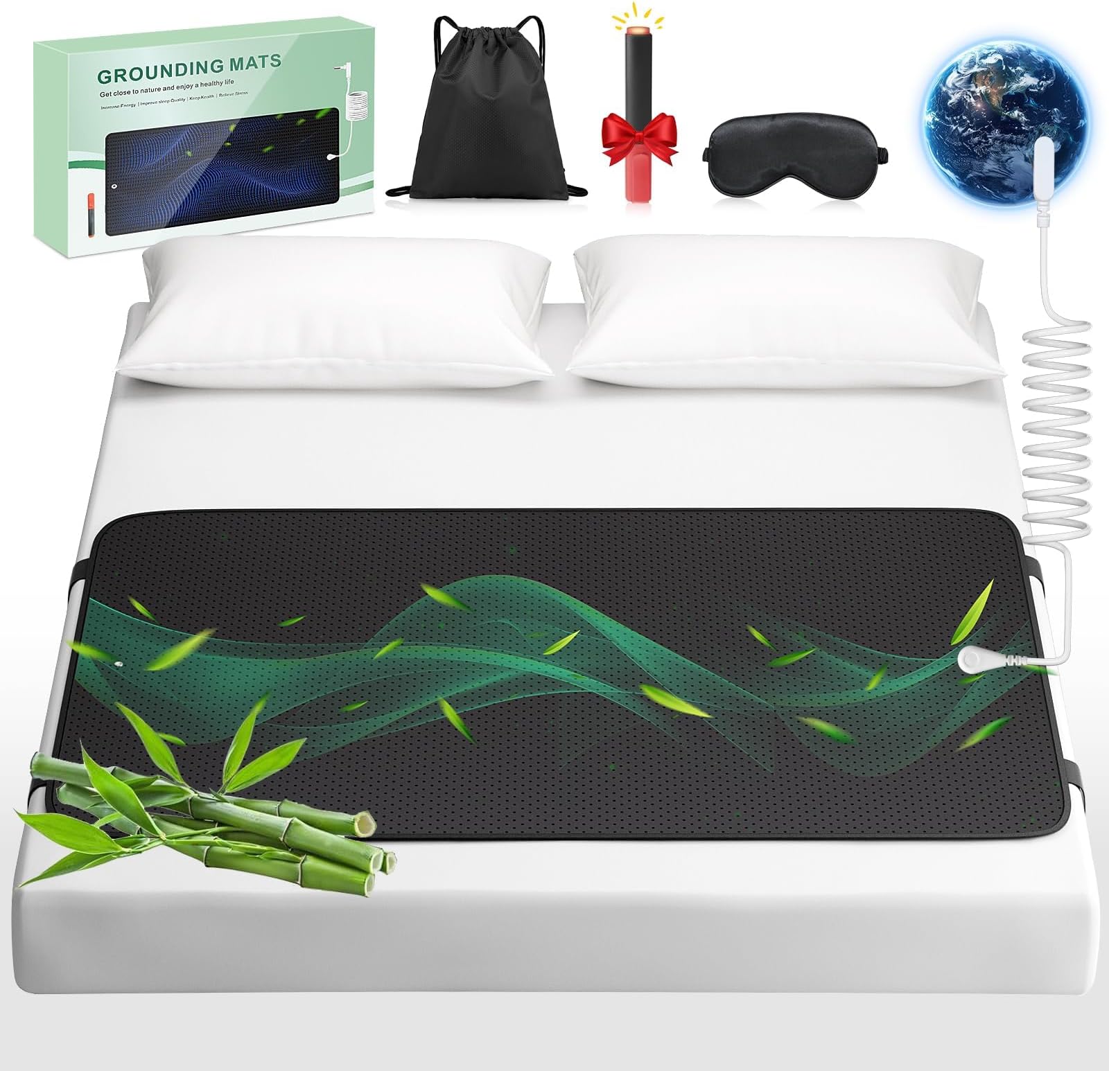 Grounding Mat for Bed with Leather, Improve Sleep, Relieve Stress & Pain, Anti-Slip & Eco-Friendly PU Leather, Includes Grounding Cord & Sleep Mask for Enhanced Rest Magnetic Therapy(King-27''×78'')