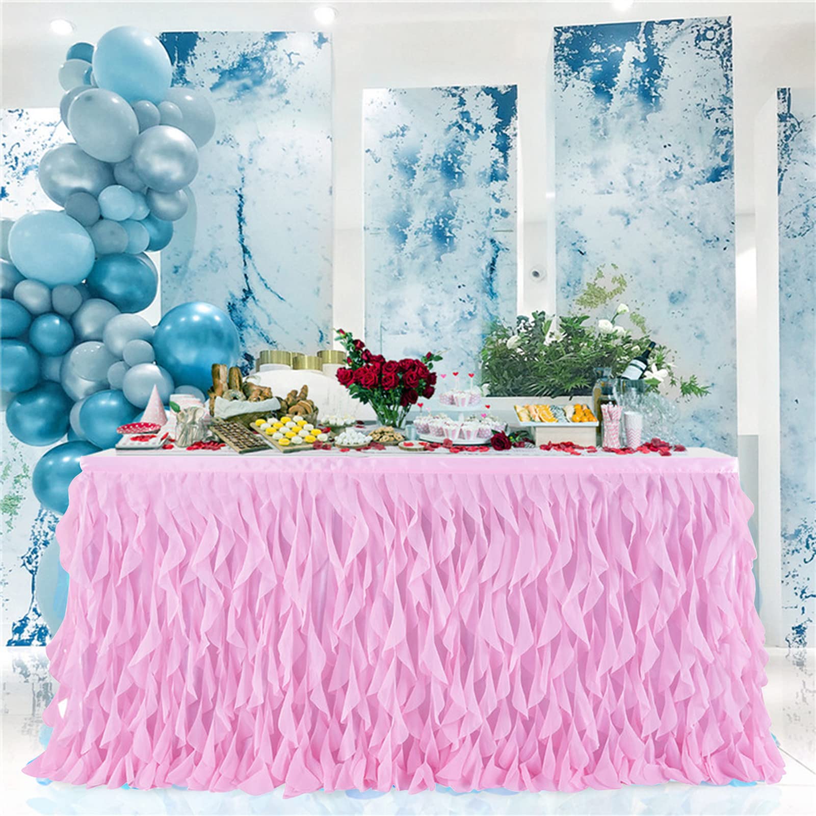 Jupe De Table à Volants Noire - 1.8m à 4m, Pour Fête, Mariage, Noël, Halloween