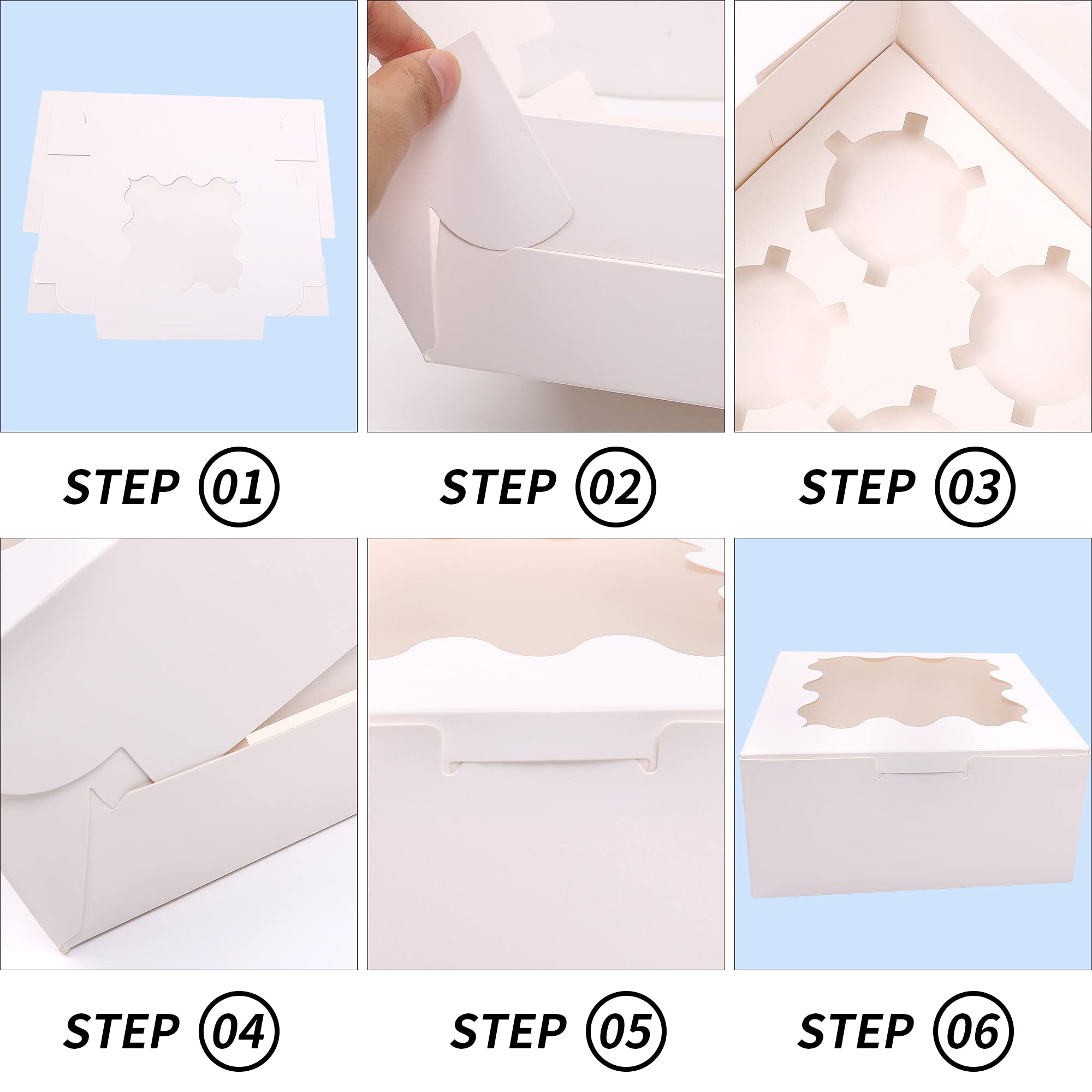MAMUNU 12 Cupcake-Boxen Mit Sichtfenster – Inkl. Einlage, Schnur & Aufkleber Für 4 Muffins