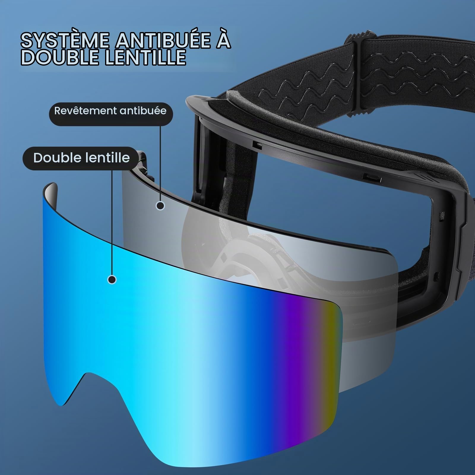 Odoland Lunettes de Ski pour Homme Femme Adolescent, Masque Ski de Snowboard Cylindriques pour Adulte, Lunettes de Protection Compatibale de Casque de Ski, pour Ski Snowboard Motoneige Sports d'Hiver