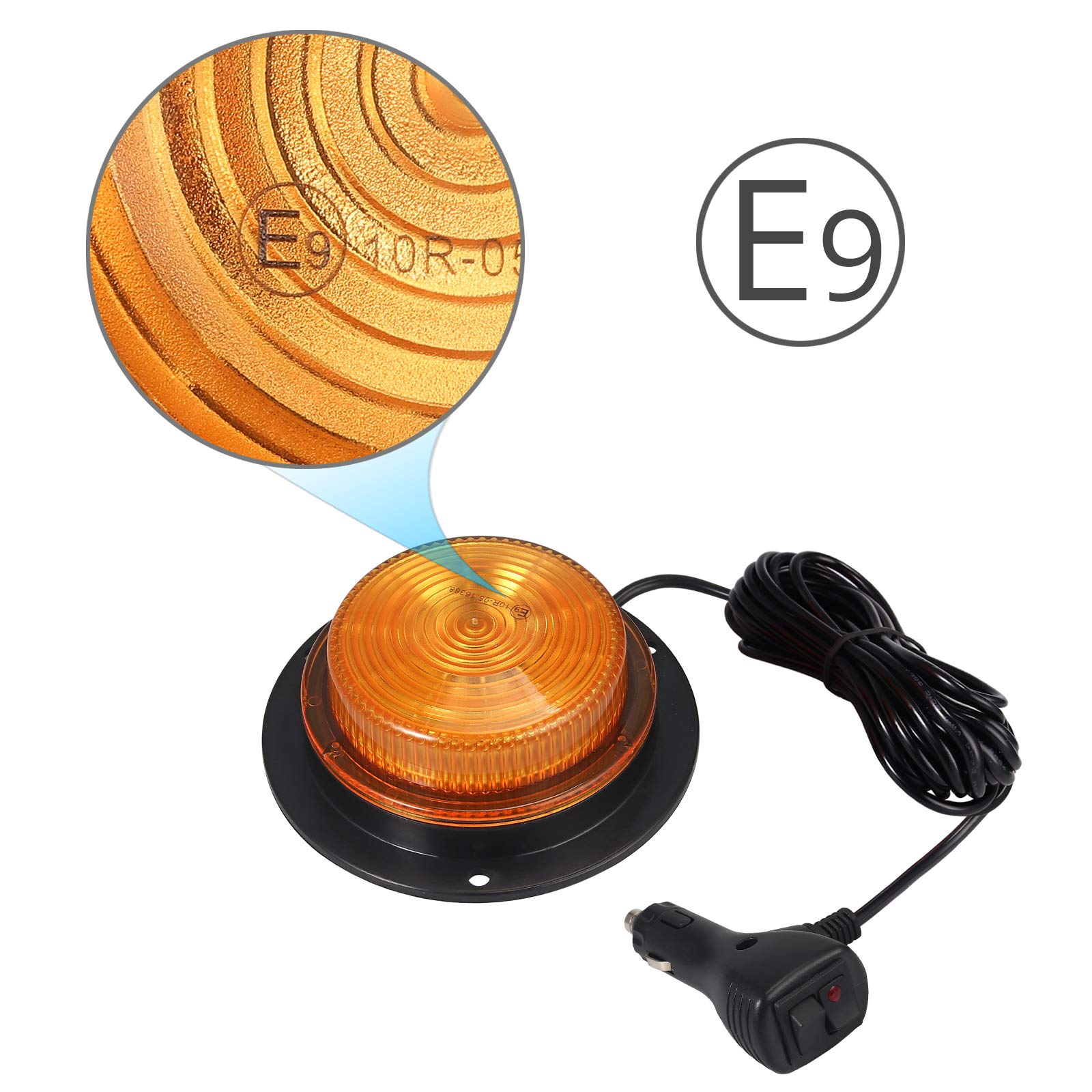 PROZOR Lampa LED do furgonetki, 20 diod LED z certyfikatem E 9, migające światło ostrzegawcze IP67, stopień wodoodporności, bursztynowy sygnał ostrzegawczy z przełącznikiem sterującym, do samochodów