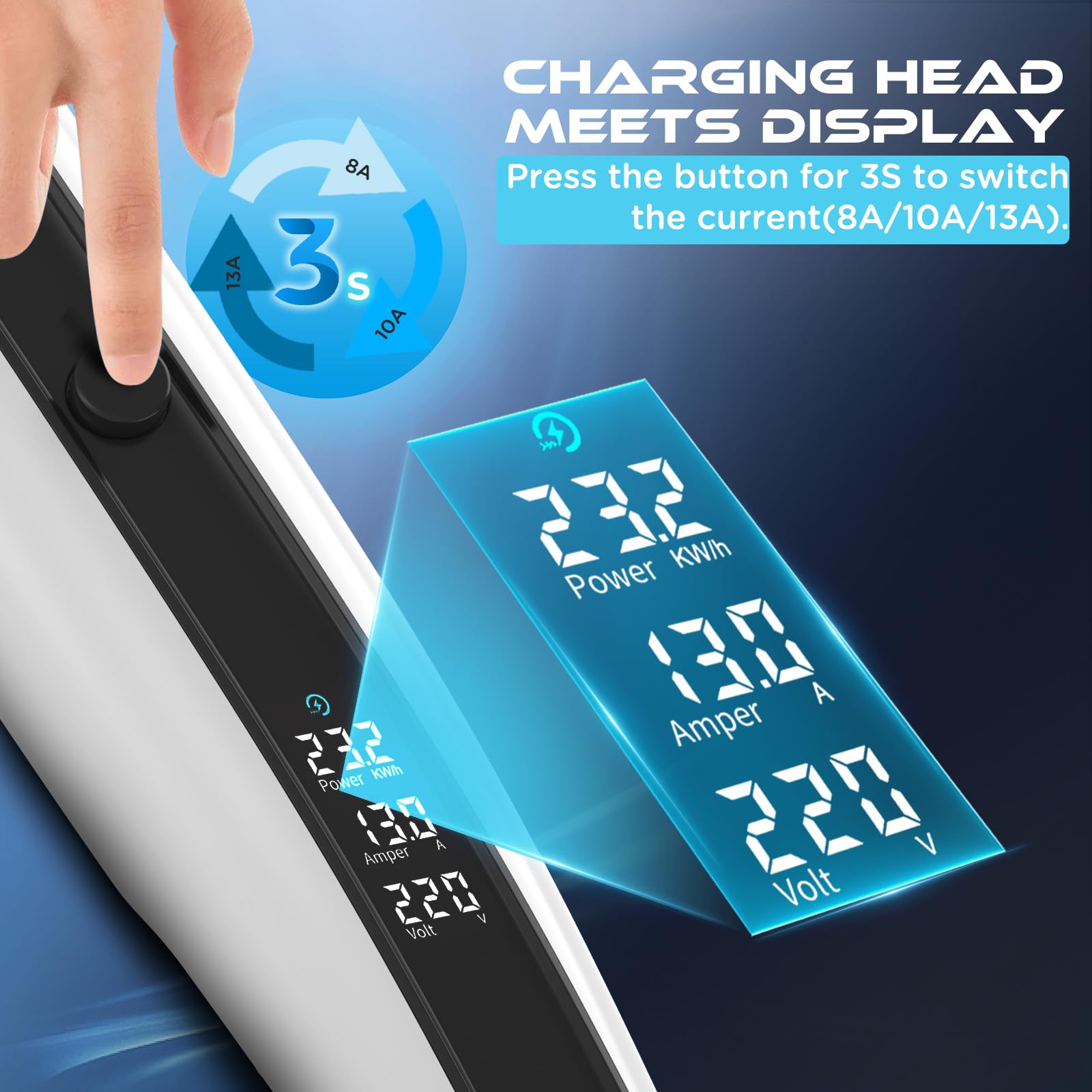 EV Charger Type 2 to 3 Pin Plug, Portable EV Charging Cable, 3kW [8/10/13A] Electric Car Charger for EVs and PHEVs with Storage Bag(White 7.5M) - 3