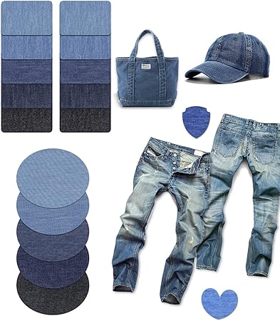 Thermocollant Tissu Patchs Jean Thermocollants ZEFFFKA - 12 Pièces 7,5x10,5 Cm - Réparation Denim Intérieur/Extérieur - 100% Coton Décoration Vêtements