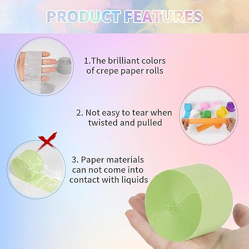 Miniatura 4 de 12 rollos de serpentinas de papel crepé, 12 colores arcoíris para fiestas, fiestas de cumpleaños, fiesta de arcoíris, baby shower, boda, fiesta,