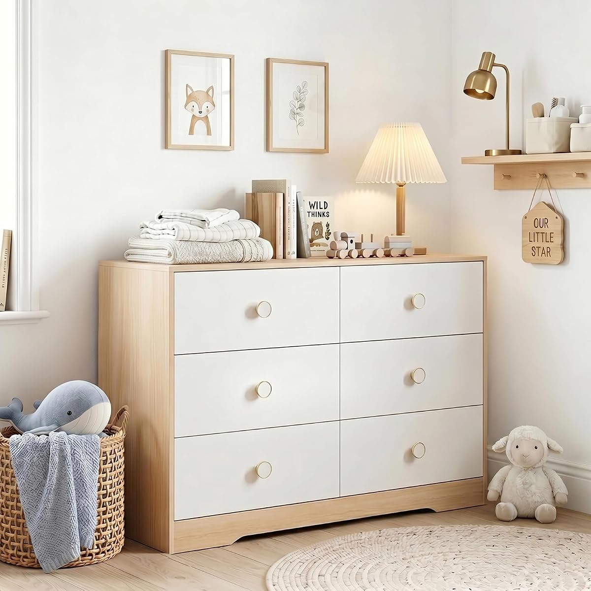 White Baby Dresser for Nursery Bedroom, 6 Drawer Organizer for Closet