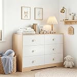 Dressing blanc pour chambre, 6 Dressers à tiroirs avec jambes en bois massif, dressing pour enfants, rangement pour vêtements et essentiels pour bébé