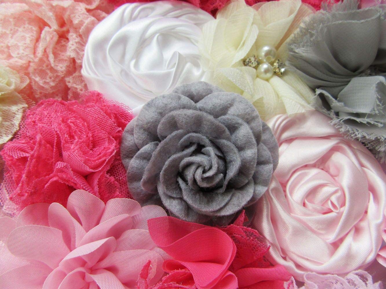 DIY Stirnband Kit Für Baby Shower – 32 Bänder & 6 Clips Zum Selbermachen (Rosa/Grau/Elfenbein)