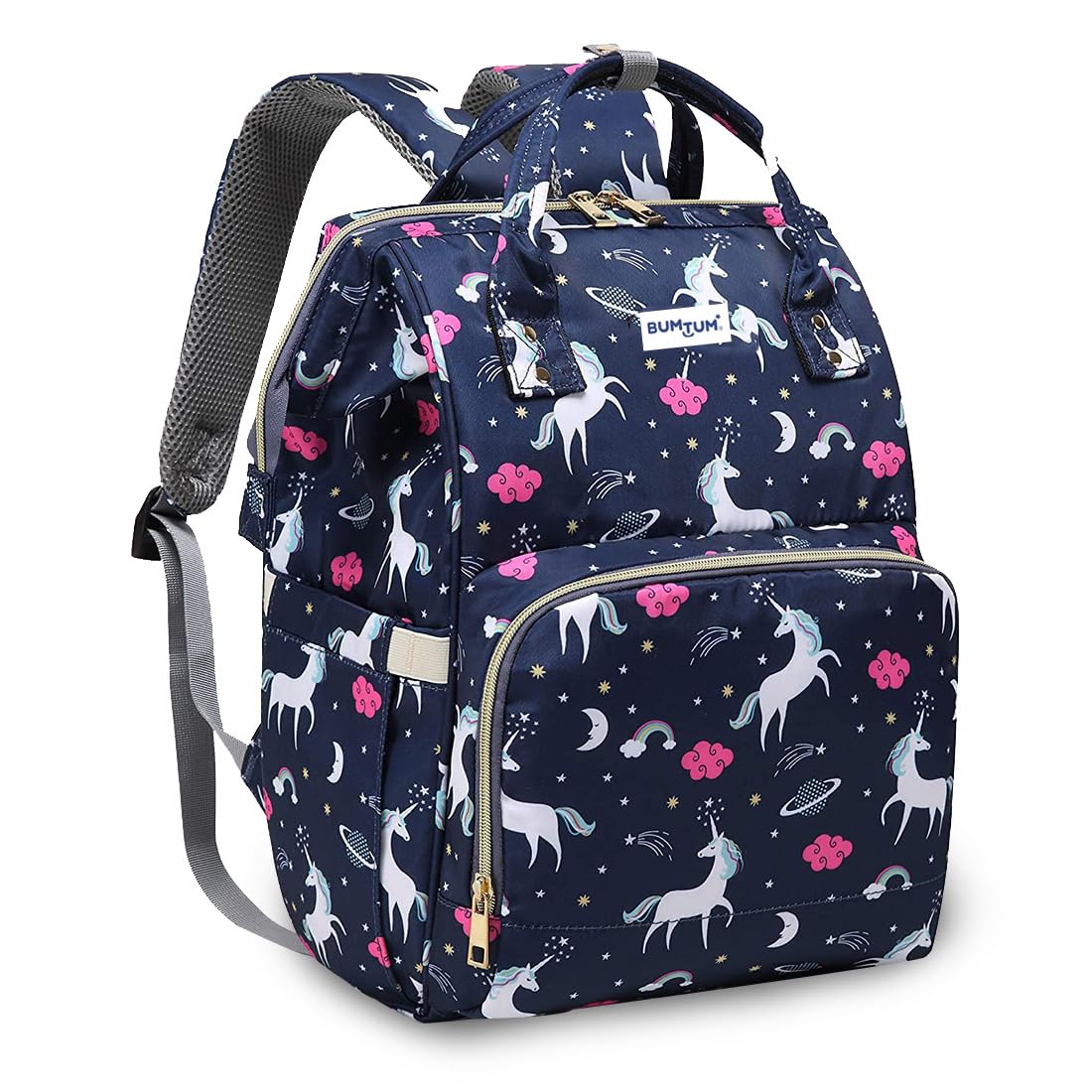 Bumtum Baby Multifunctional Diaper Bag for Mothers | Spacious Waterproof Backpack with Multiple Pockets to Easily Organise Baby Essentials Diaper Backpack Unicon Print Navy Blue