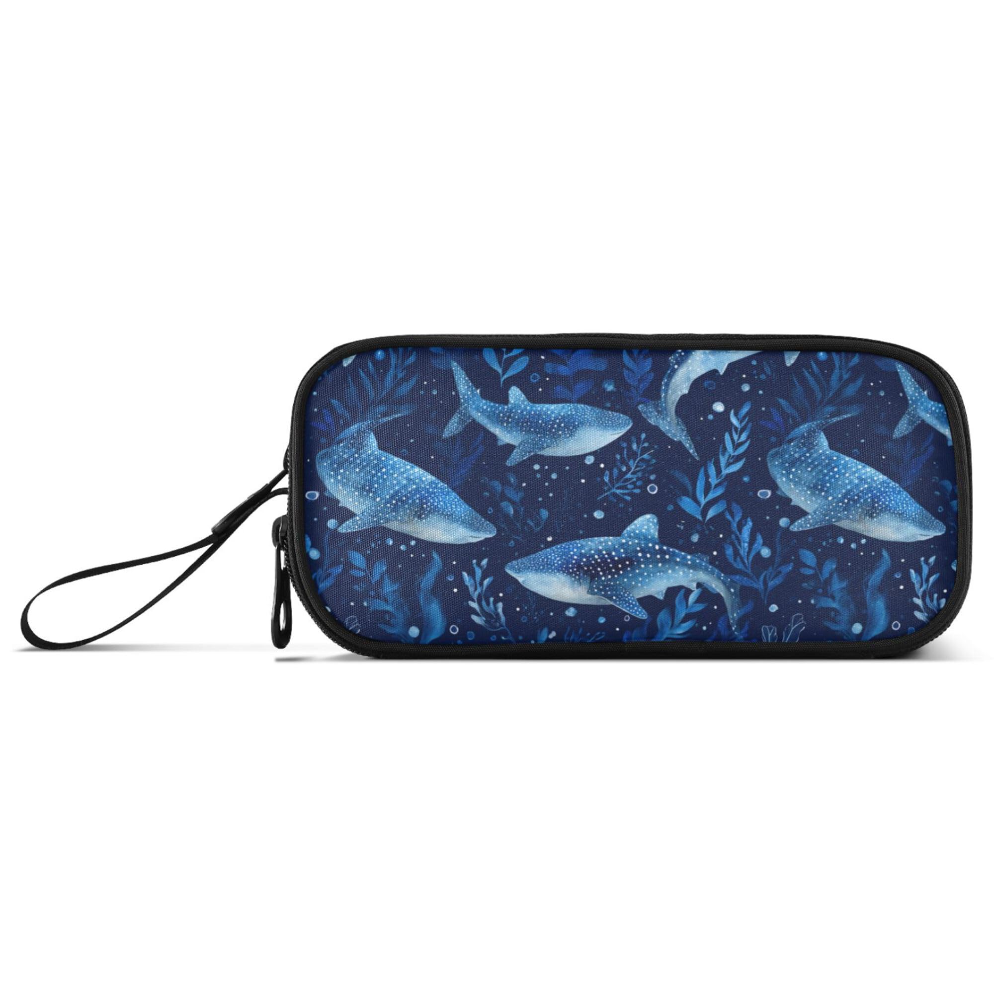 Fisyme Cute Watercolor Whale Sharks Pencil Case Large Capacity Pen Box Makeup Pouch Holder Organizer Stationery Bag for School Office College Traval